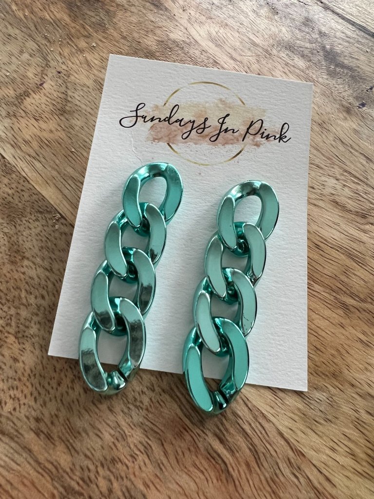 Teal Aqua Metallic Chain Link Earrings New